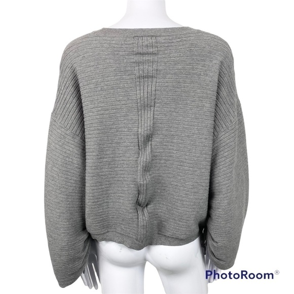 Rag Poets The Lena Crewneck Balloon Sleeve Cropped Sweater Gray size Large - Picture 6 of 7